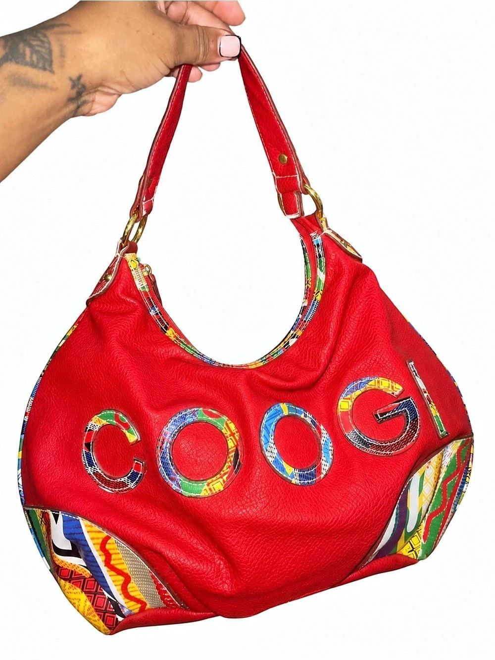 COOGI Red Multicolor Spellout Hobo Shoulder Bag Y2K